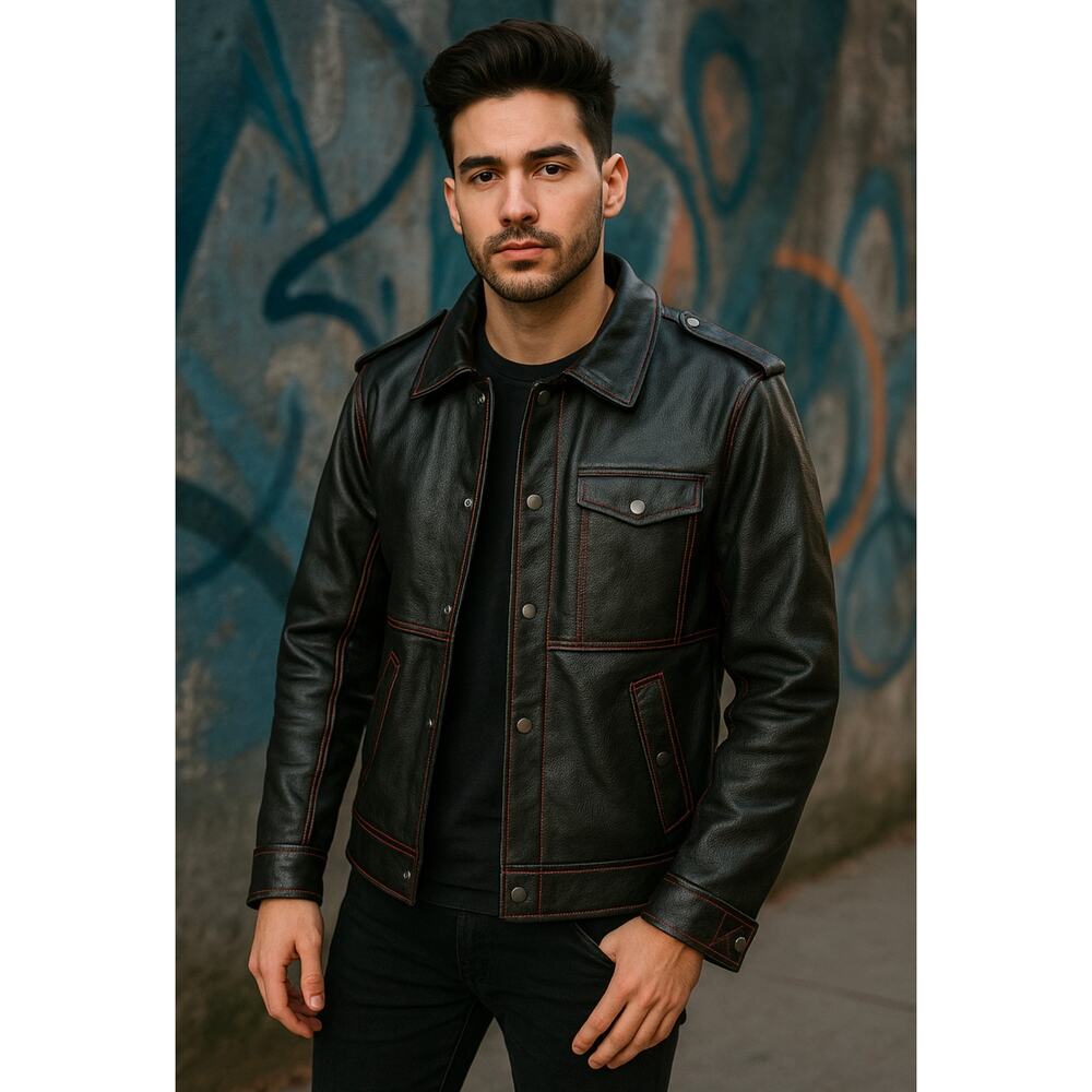 Disney Parks Marvel Men’s Black Leather Jacket Small 1939 Edition Biker Moto